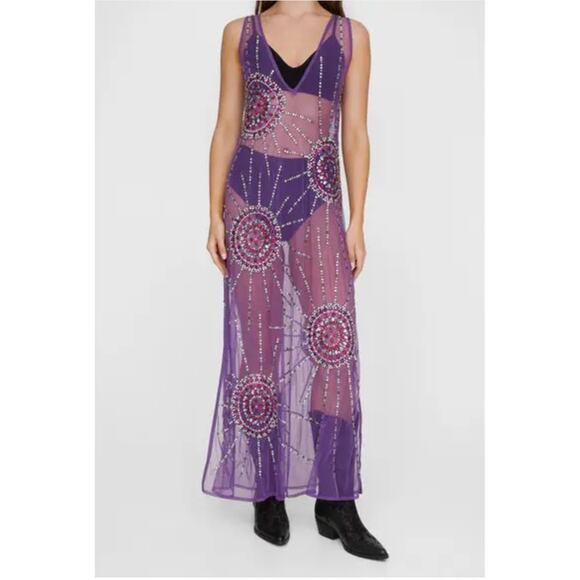 NastyGal Purple Sheer Beaded Sun Embellished Maxi Dress - Picture 2 of 8